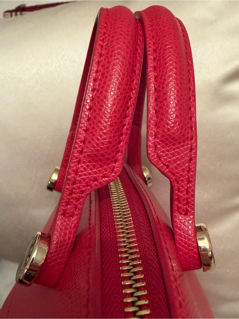 Like New Furla Red Leather 2-way Bag with Gold Charm. Zippered outside storage. - Picture 8 of 12